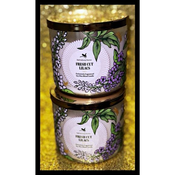 Lot of 2 Bath & Body Works Fresh Cut Lilacs Large 3-Wick Scented Candle 14.5oz - Picture 2 of 5